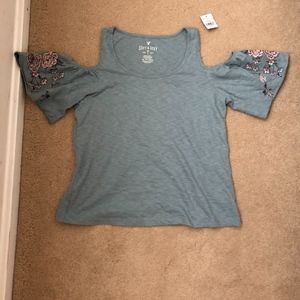 American Eagle Blue cold shoulder embroidered top